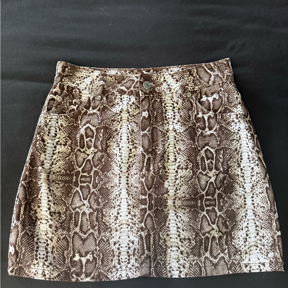 Topshop Brown Snake Print A-Line Skirt